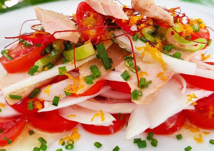 Ensalada de ventresca "Mar y Montaña" con gambones y jamón 🔥🔥