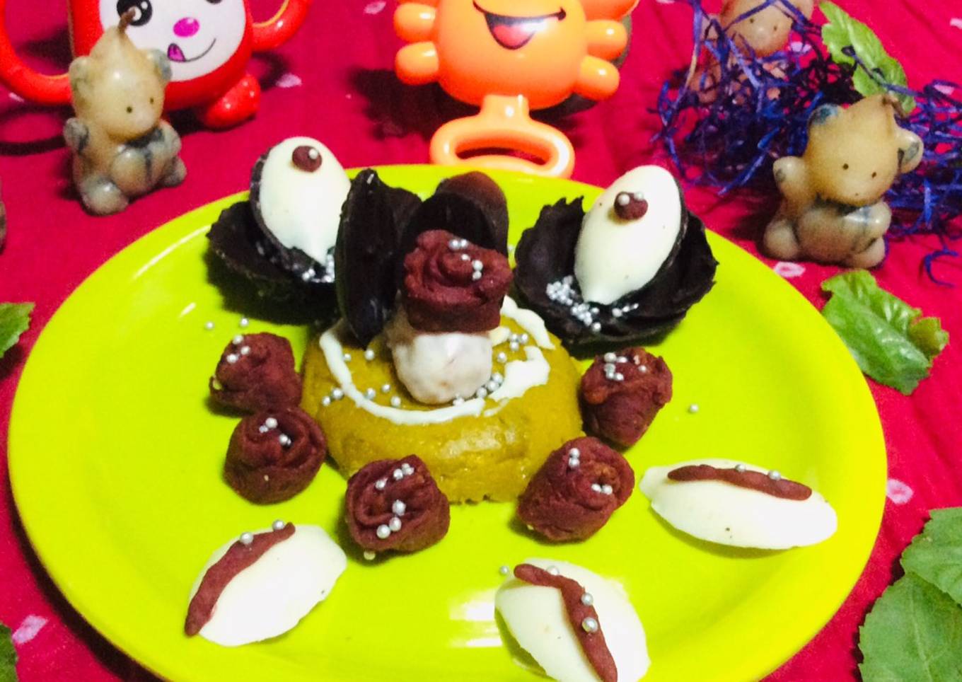 Mango halwo with chocolate egg