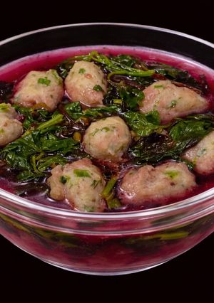 Hình của món SP.0765 - Canh Rau Dền Đỏ Nấu Chả Cá Thác Lác.