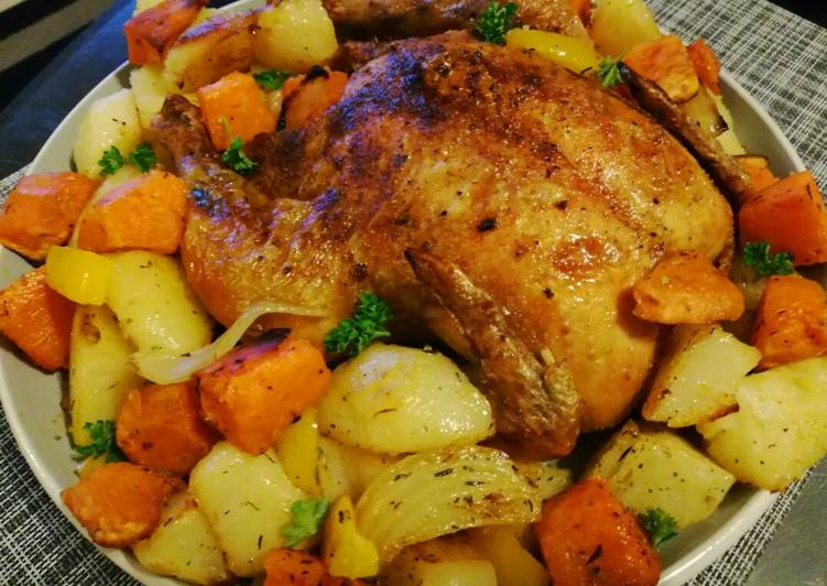 Steps to Prepare Super Quick Homemade Roast chicken and veggies