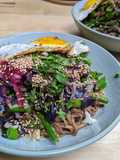Creamy sesame noodles + veg stir-fry