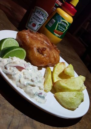 A picture of Beer batter fish and chips.