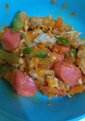Foto resep Tumis labu, tempe, telur dan sosis buat ank 1th +