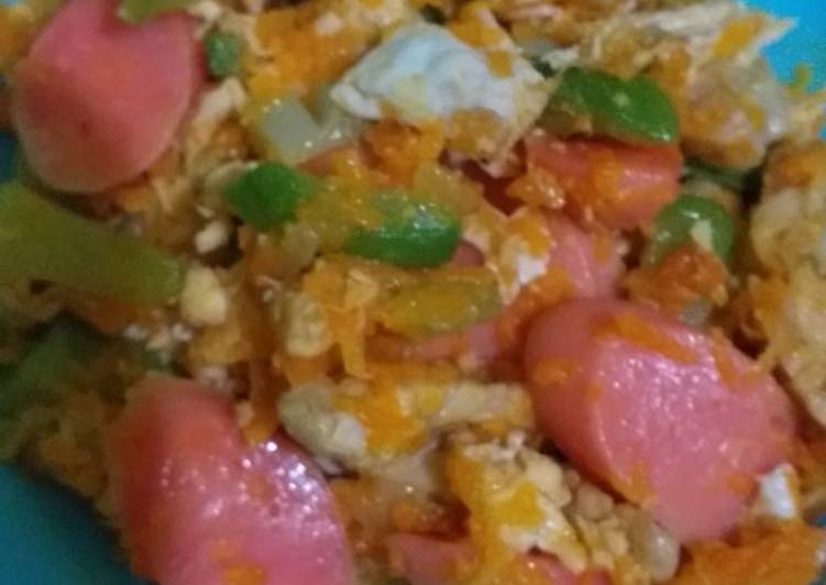 Tumis labu, tempe, telur dan sosis buat ank 1th +