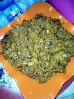 A picture of Porridge Beans mixed with Sweet Potatoes and Ripe Plantain.