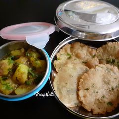 A picture of Rajgira Puris and Spicy Potato Subzi.
