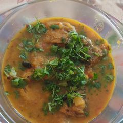 A picture of Pumpkin fish curry or Desi Kaddu Machli.