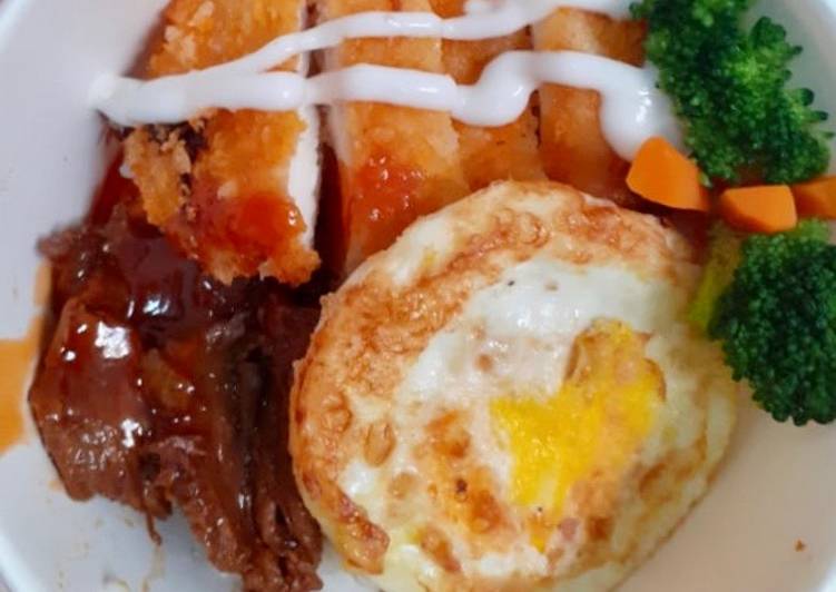 Resep Rice bowl chicken katsu dan beef teriyaki yang Menggugah Selera