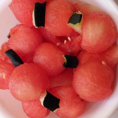 Healthy watermelon ball salad A picture of Healthy watermelon ball salad.