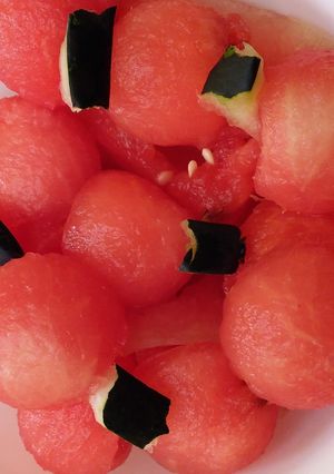 A picture of Healthy watermelon ball salad.
