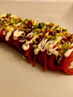 A picture of Spaghetti alla crema di barbabietola.