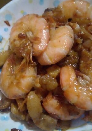 Hình của món Tôm chiên tóp mỡ.