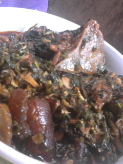 A picture of Efere Atidot (Bitter leaf and water leaf vegetable soup).