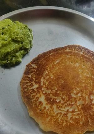 A picture of Instant rava coconut puda/aapam (pancake) with coconut chatani.