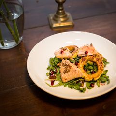 A picture of Delicata Squash Salad w/ Roasted Salmon.