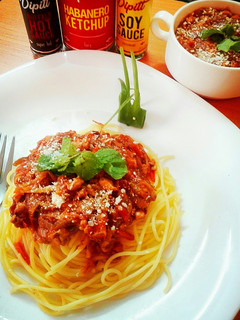 A picture of Red Meat Sauce Spaghetti.
