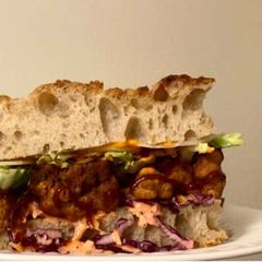 A picture of KFC-style Cauliflower Nuggets and Coleslaw.