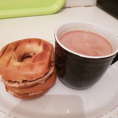 Bagels bread and Hot chocolate drinks A picture of Bagels bread and Hot chocolate drinks.