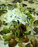 Salsa crema de cajú, puerro y champiñones