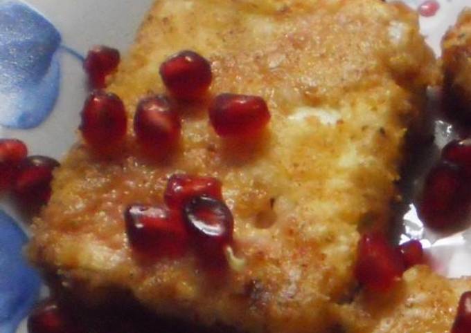 Fried feta cheese with pomegranate