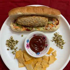 A picture of Soya sprouts kabab hot dog.