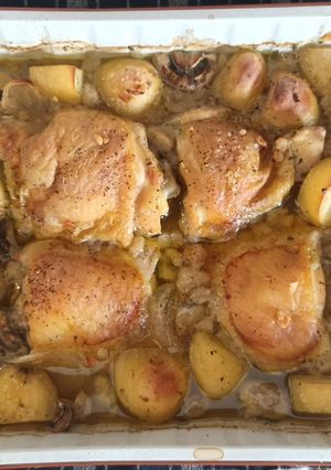 A picture of Chicken, veg, sage and onion stuffing tray bake.