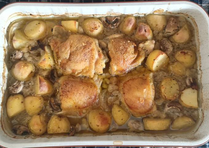 Chicken, veg, sage and onion stuffing tray bake