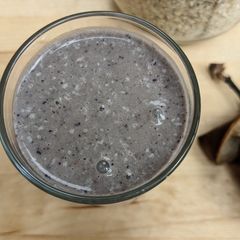 A picture of Blueberry + banana smoothie.