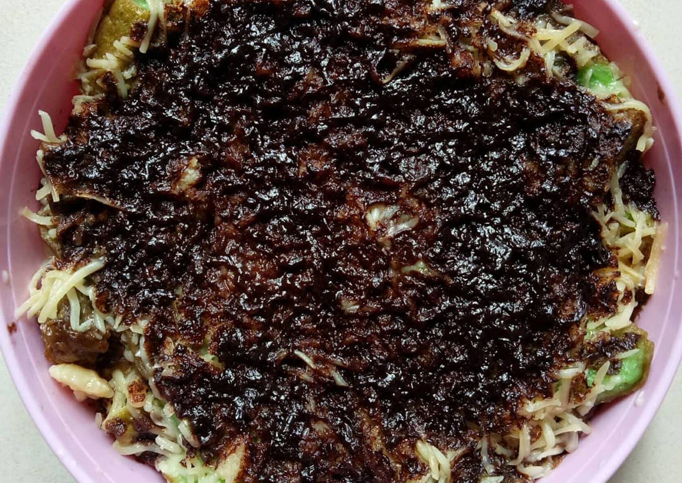 Puding roti gandum pandan coklat kukus