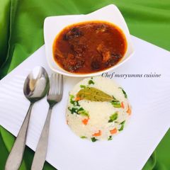 A picture of Chinese Rice veggies and stew by chef maryumms cuisine🌸.