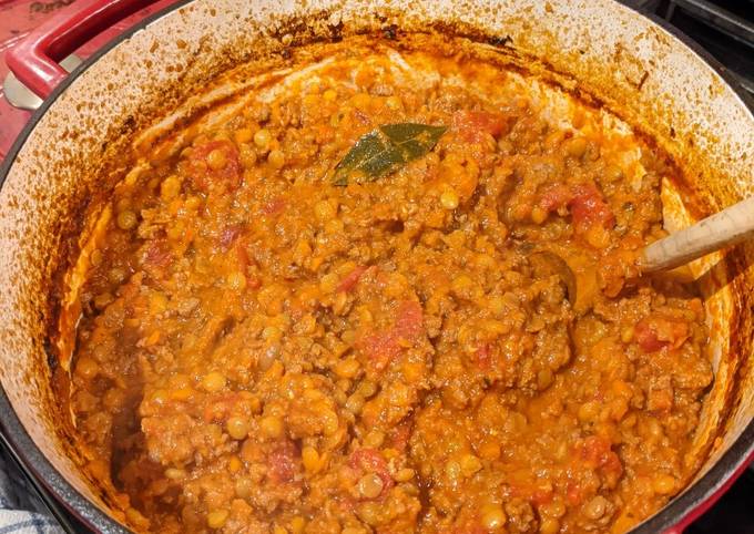 Dutch Oven Meat and Lentil Sauce