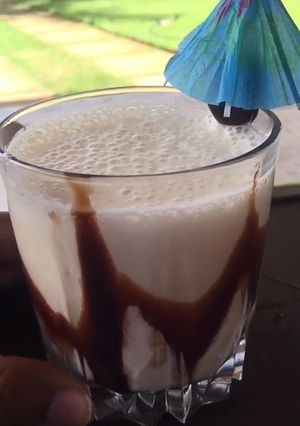 A picture of Banana and apple smoothe  iftar special.