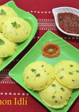 A picture of Lemon Idli - Lemony inside out.