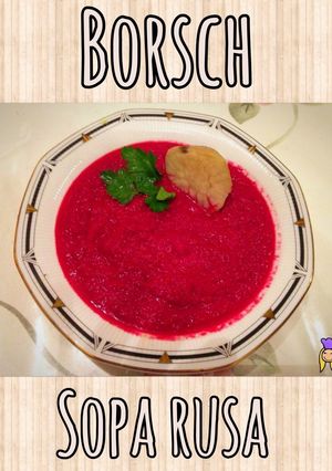 Una foto de Borsch (sopa de remolacha o sopa rusa) Mi versión