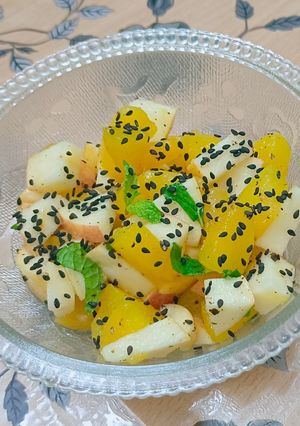 A picture of 🎃 Boiled Pumpkin Apple Salad | Light & Refreshing Fusion 🥗🍎.