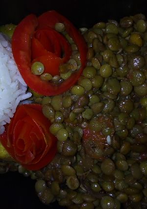 A picture of Lentils stew served with rice #vegancontest.