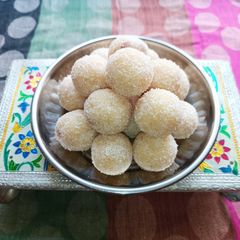 A picture of Fresh Coconut Laddoo. (Basant Panchmi Special).