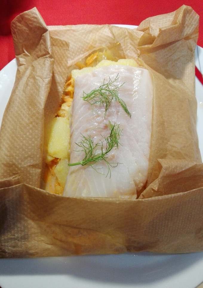 Una foto de Bacalao en papillote