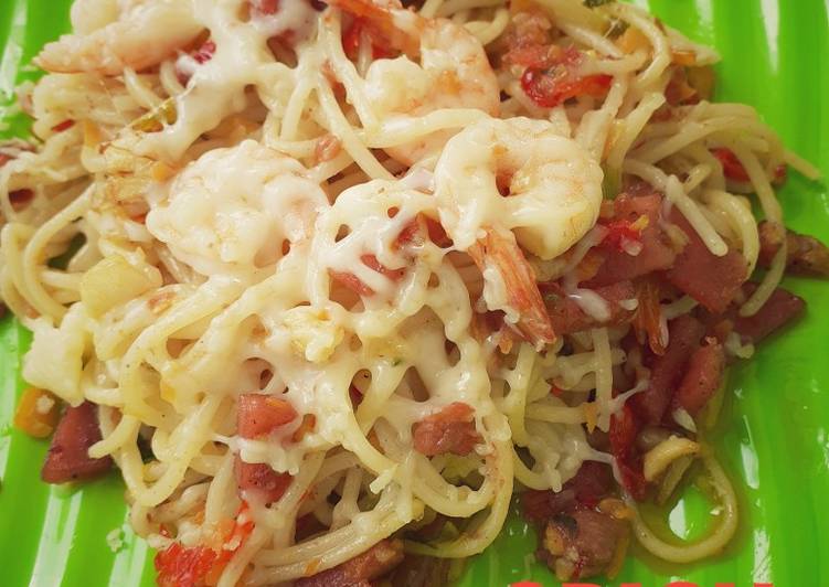 Cara Gampang Menyiapkan Spicy spaghetti Aglio Olio Anti Gagal