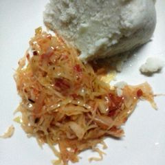A picture of Fried  Cabbage with Ugali.