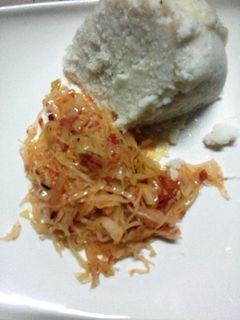 A picture of Fried Cabbage with Ugali.