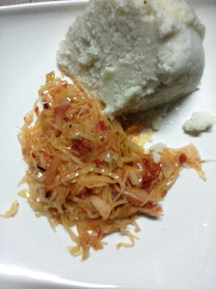 A picture of Fried Cabbage with Ugali.