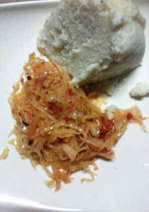 A picture of Fried Cabbage with Ugali.