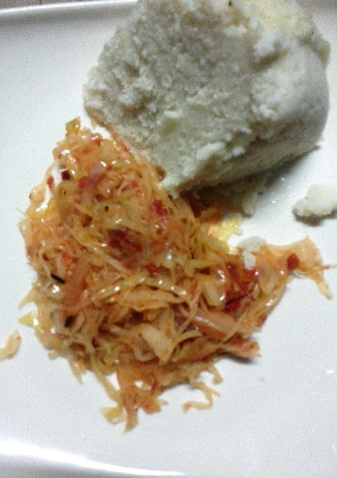 A picture of Fried  Cabbage with Ugali.