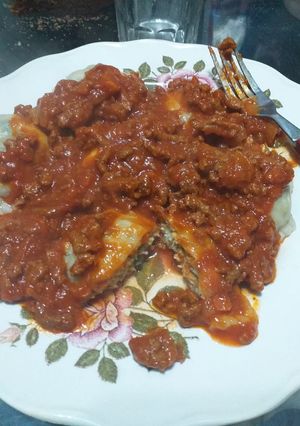 Una foto de Todo casero! Sorrentinos de pollo y espinaca con salsa bolognesa