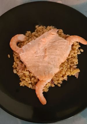 Une photo de Blé façon risotto au saumon