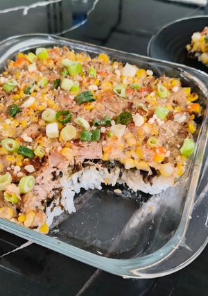 Foto resep Tuna Corn Sesame Sushi Bake