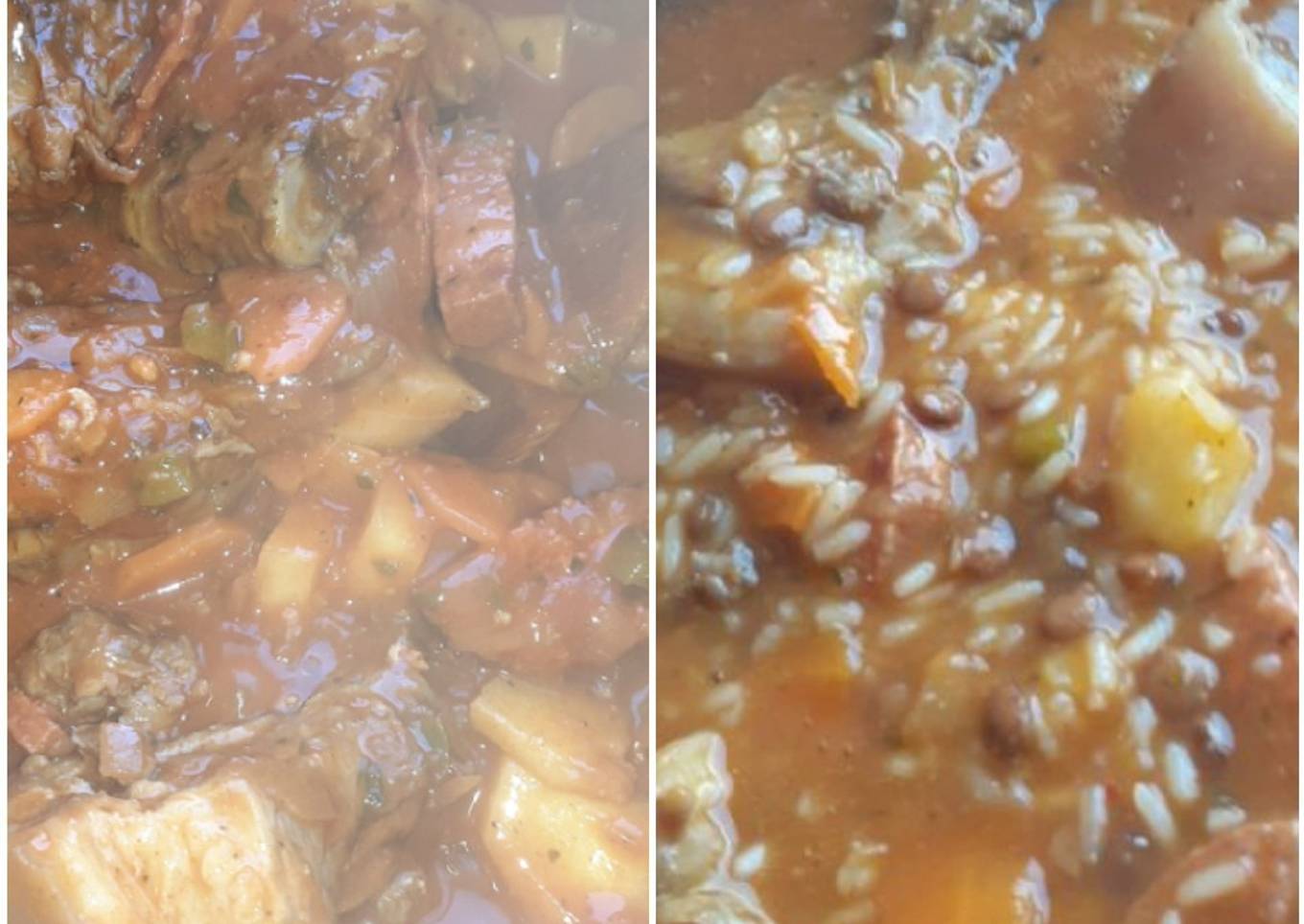 Guiso de arroz con lenteja carne de cerdo y chorizos 😋