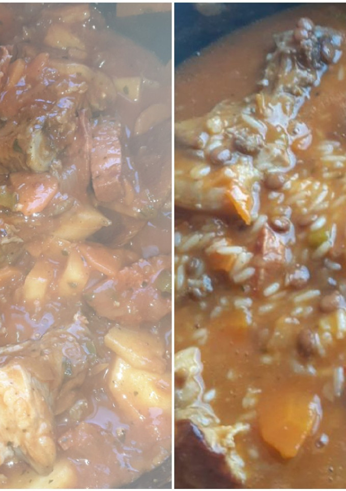 Una foto de Guiso de arroz con lenteja carne de cerdo y chorizos 😋