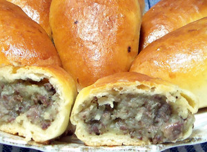 Фото Пирожки с ливером и картошкой, запечённые в духовке.
